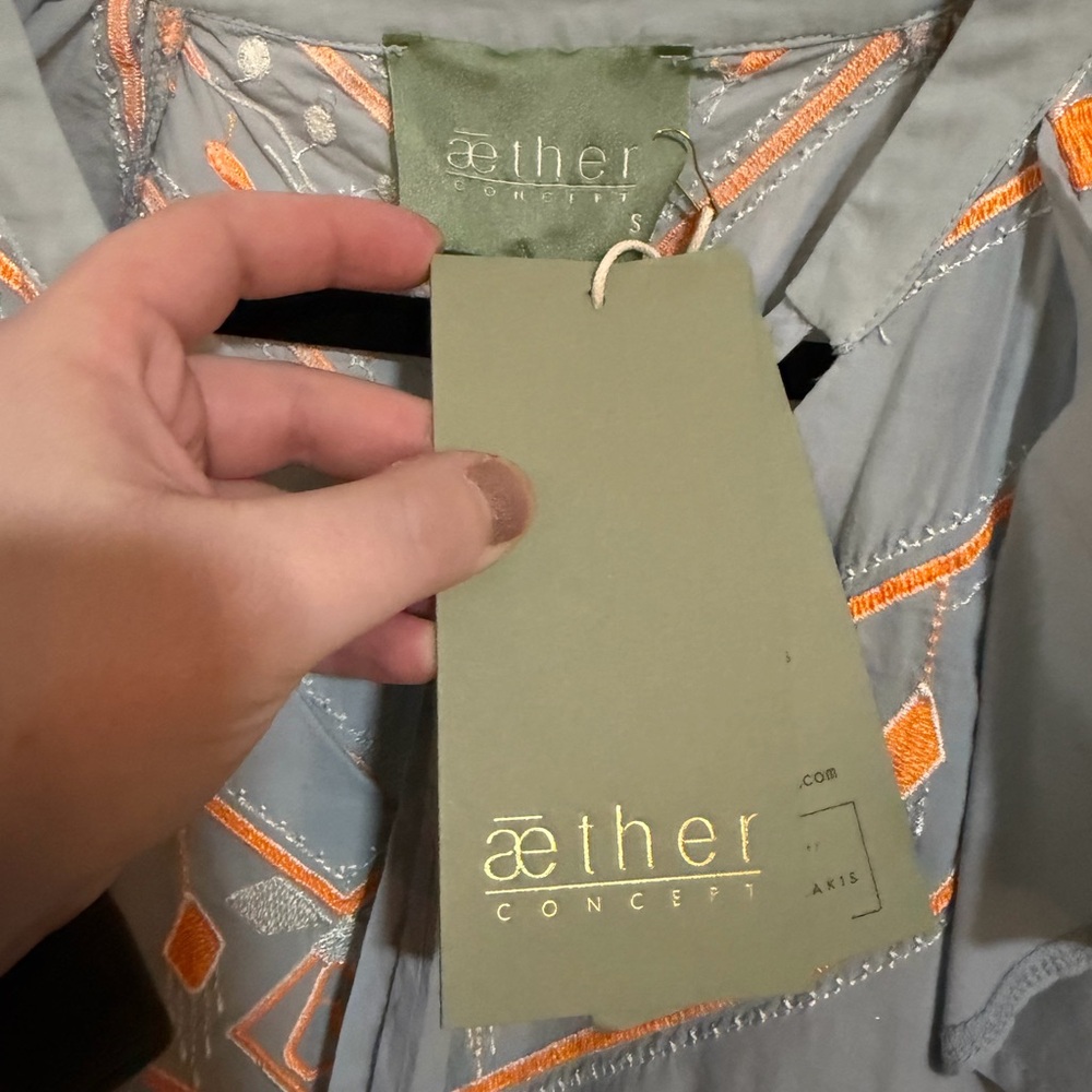 NWT 100% Greek Linen Embroidered Ruffle Mini Dress with Pockets - Aether Concept - Picture 2 of 7